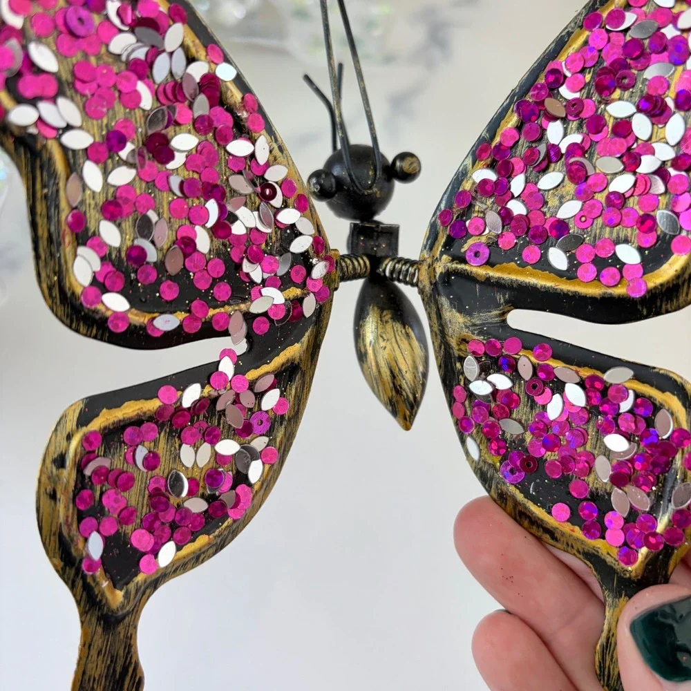 11pc Decorative Butterfly Clip Lot Sequin Velvet Rhinestone Floral Craft Decor